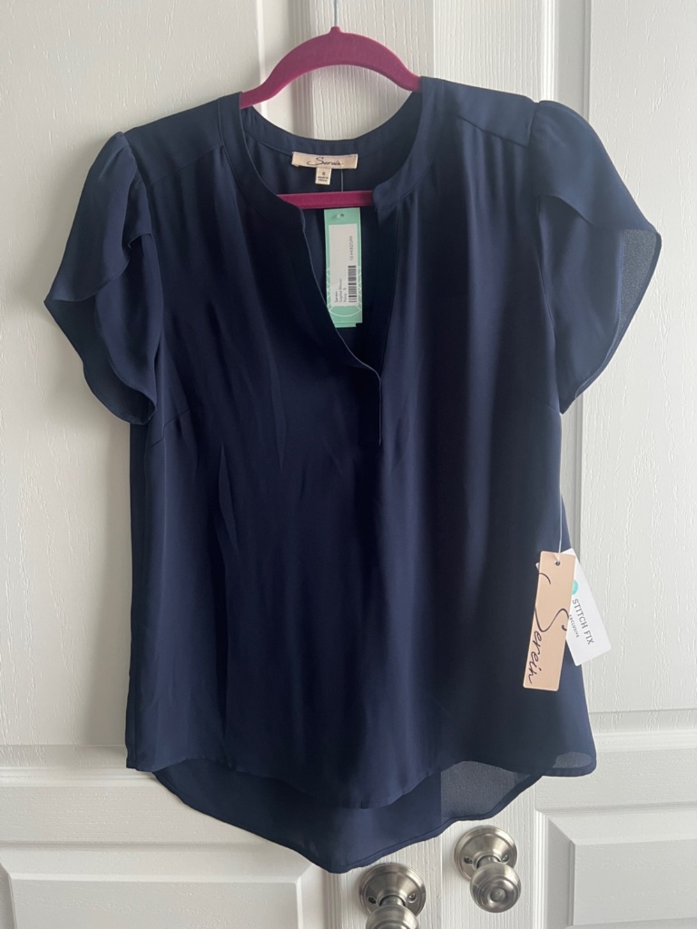 Stitch Fix Sew La Vie Navy Flutter Sleeve Blouse